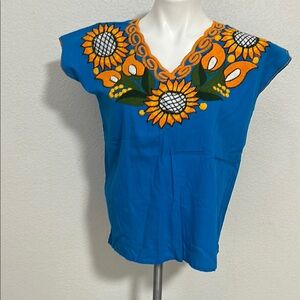 Embroidered Blue Floral Women's Top